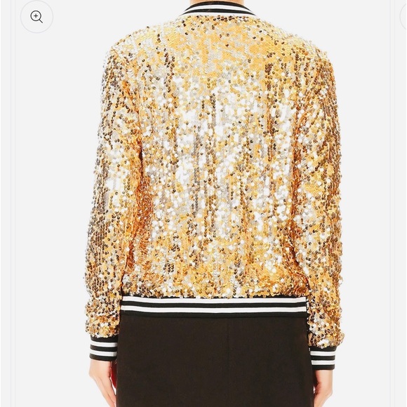 GOLD SEQUENCE DAZZLING BOMBER JACKEY by Anna Kaci. Front Zipper Closure. - Picture 10 of 14
